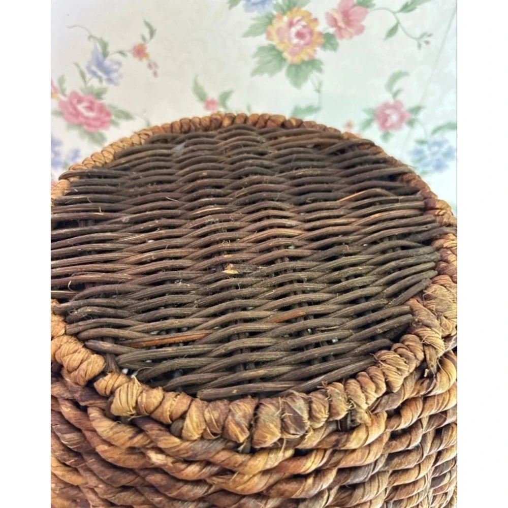 Vintage Woven Seagrass Basket Vase Rustic Natural Fiber Decorative Boho Urn 10in